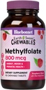 Bluebonnet EarthSweet Methylfolate 800 mcg 細胞活性補酵素 5-MTHF L メチル Folate サプリメント - Prenatal & Energy Support* - Non-GMO、ビーガン、グルテンフリー - ラズベリー - 90 咀嚼可能なタブレット