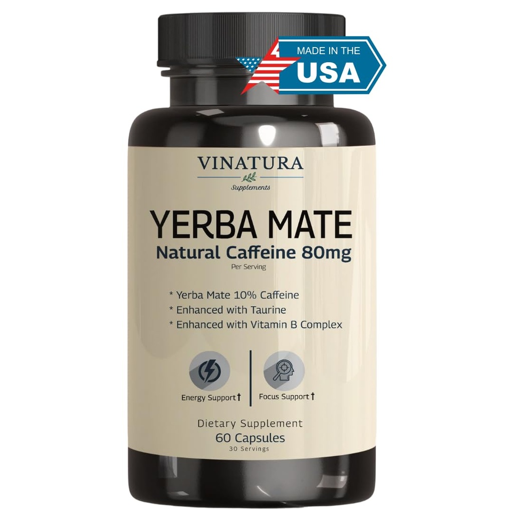 Yerba メイト 1400 mg - マジック ナチュラル カフェイン & エネルギー サプリメント *USA メイド & 検査 * 高効力 タウリンとビタミン B 複合体で強化 - 60 カプセル