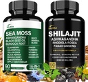Shilajit 9000mg、海苔17500mg、ジンジャー&ブラックシードオイル4000mg、アシュワガンダ5000mg、Rhodiola Rosea、1000mg Panax Ginseng 1500mg、すべての1つのサプリメント - 海苔&Shilajitバイタリティバンドル