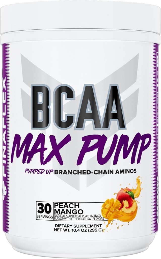 FINAFLEX BCAA MAX Pump, Peach Mango - 10.4 oz - Promotes Strength, Performance & Recovery - with 2:1:1 Ratio of Leucine, Isoleucine & Valine + Betaine Anhydrous - 30 Servings