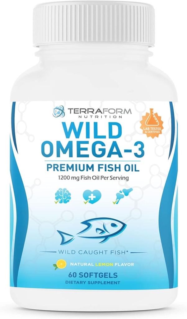 Triple Strength Fish Oil Omega 3 2400mg per Serving - Burpless, Lemon Flavored Non-GMO, Gluten & Soy Free – 30 Servings