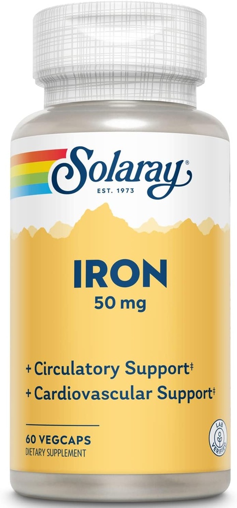 ソラレイアイアン50mg | ヘルシーな循環、心機能と赤血球健康サポート | 60 VegCaps