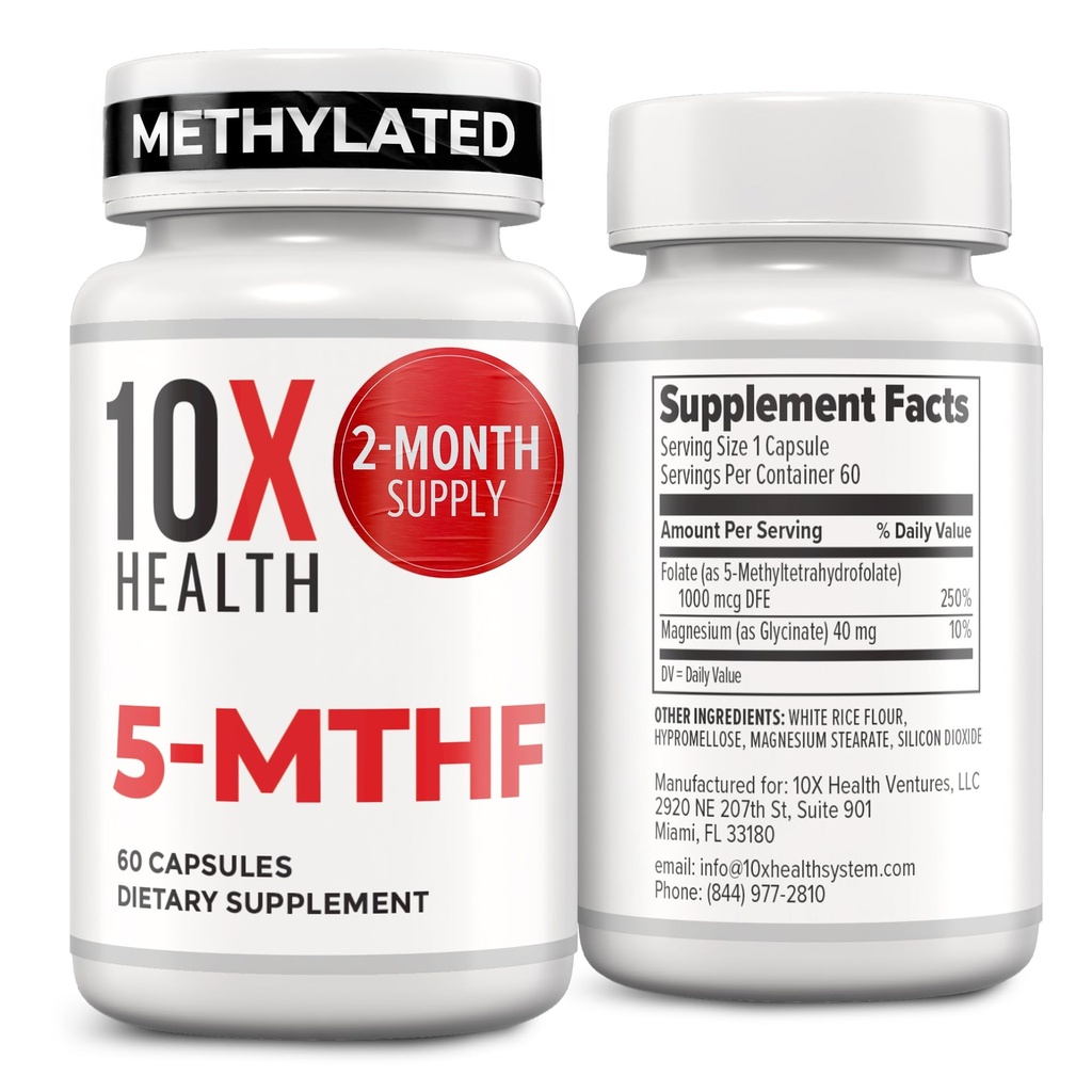 10X 健康 5-MTHF の Methylfolate - 塩酸塩およびマグネシウム のための 頭脳の健康、DNA 及び Neurotransmitter の統合 - 生物利用できるメチルの Folate の補足 - Methylfolate の補足 60 のカプセル