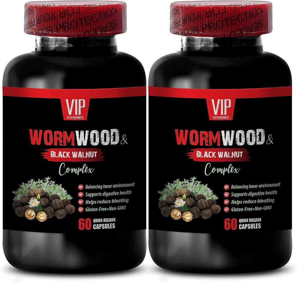VIPは黒いクルミのWormwood - Wormwoodおよび黒いクルミのコンプレックス1500 MG - ClovesおよびWormwood、2本のびん(120のカプセル)を補います