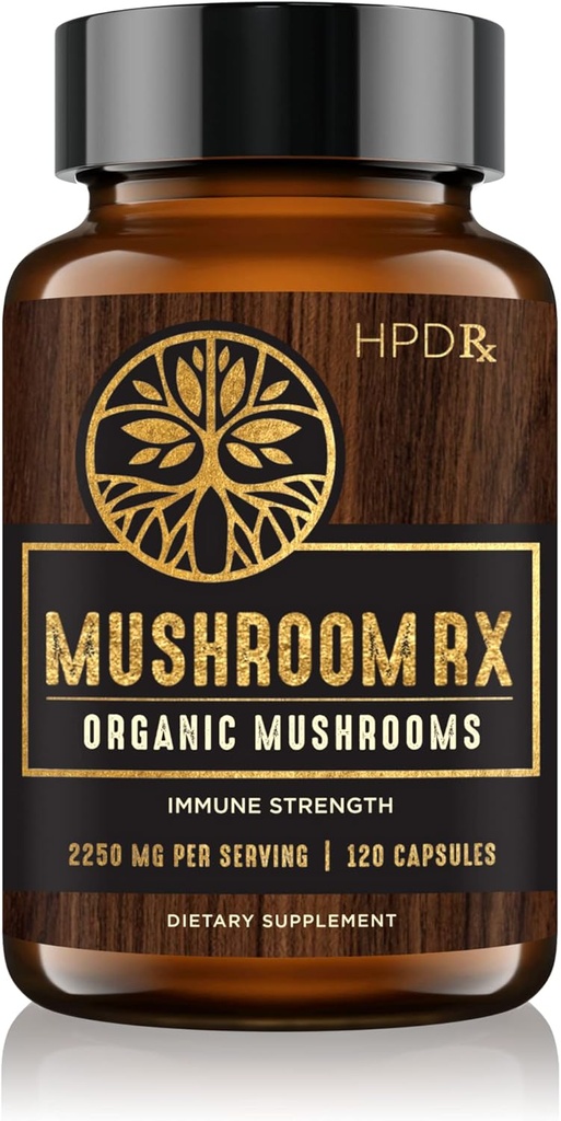 HPD RxのきのこのRxの有機のきのこのエキスのブレンドの最高の免除の線量、ライオンのマネ、Chaga、Reishi、椎茸のMatake及びトルコの尾のきのこの補足  2250のmg、30日の供給、1のパック