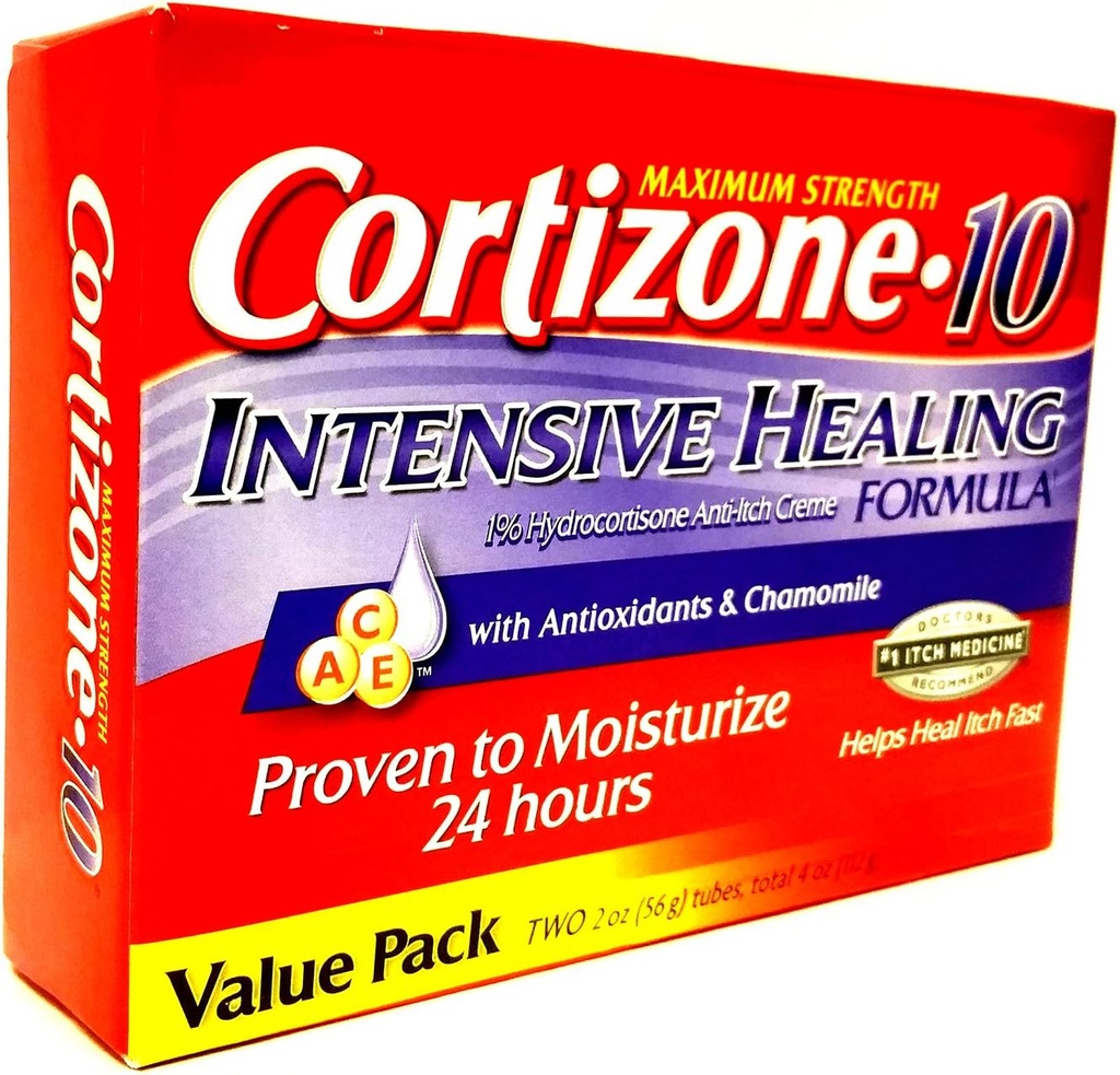 cortizone 10の最高のStrengの集中的なHealing 1%のhydrocortisoneの反イッチのクリーム2 20zの管、合計4のoz