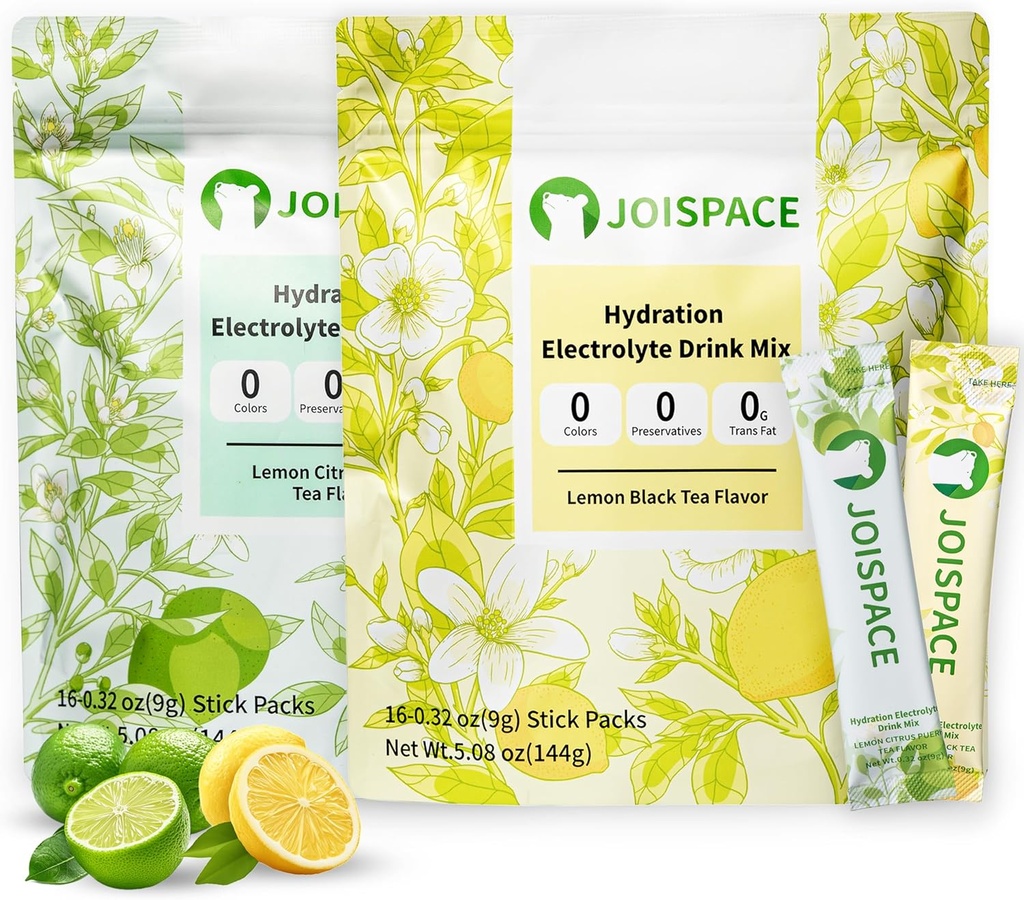 お茶ポリフェノール配合のJOISPACE電解液ドリンクミックス | ファーストハイドレーション&電解液ブースト | GMO・ヴィーガン・グルテンフリー | レモンティー&レモンライムティー 32 サービング