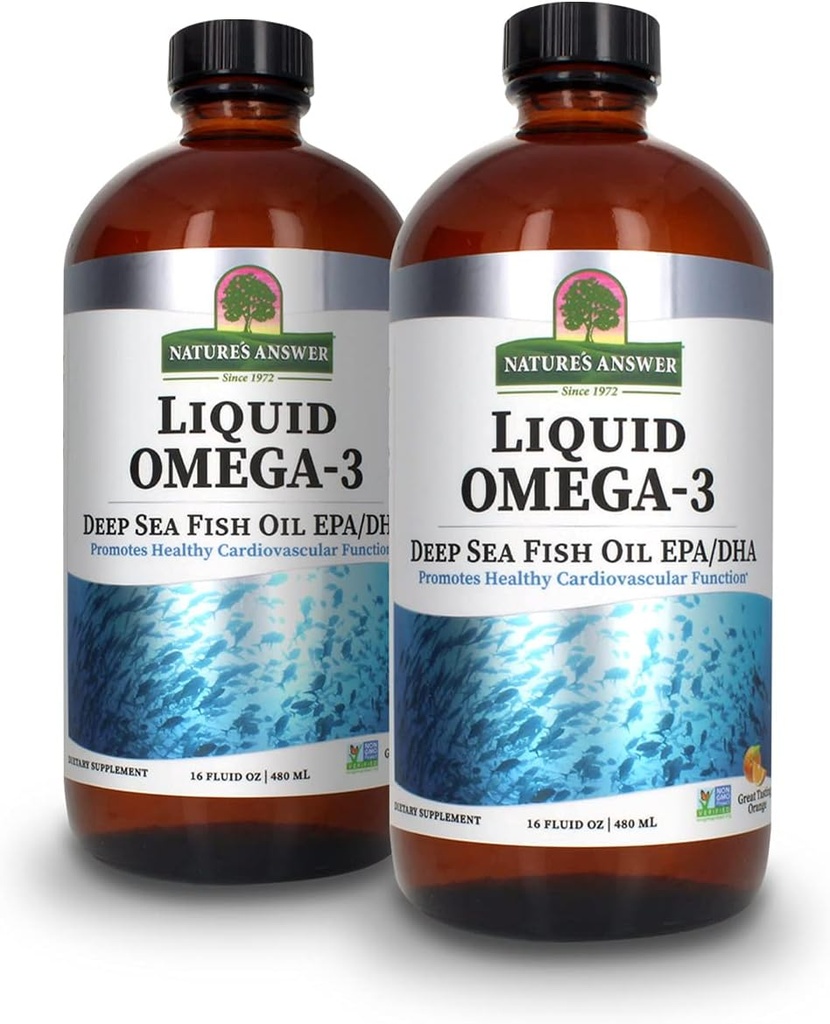 Nature's Answer Liquid Omega-3 | EPA/DHA 栄養補助食品の深海魚油 | 心血管サポート | 防腐剤・グルテンフリー 16oz (パック 2)