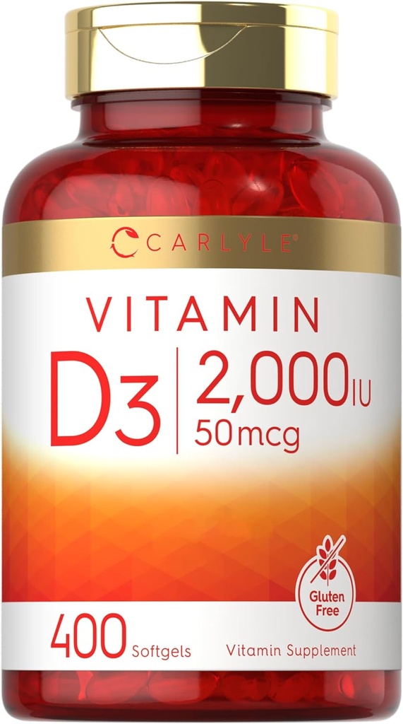 Carlyle Vitamin D3 2000IU Softgels | 400 カウント | 非GMO、グルテンフリーフォーミュラ | 50 mcg | ビタミンDサプリメント