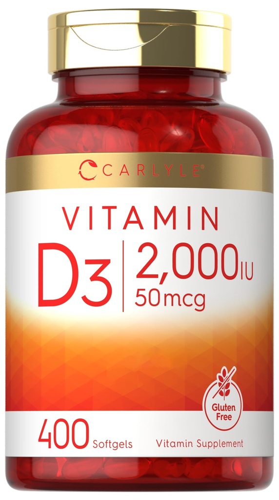 Carlyle Vitamin D3 2000IU Softgels | 400 カウント | 非GMO、グルテンフリーフォーミュラ | 50 mcg | ビタミンDサプリメント