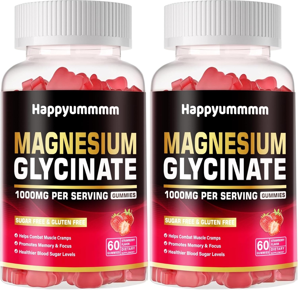 マグネシウムのGlycinateのグミー1000mg - 砂糖はビタミンD、B6、CQ10のCalmの気分及び睡眠サポート- 120のいちごのグミを補います