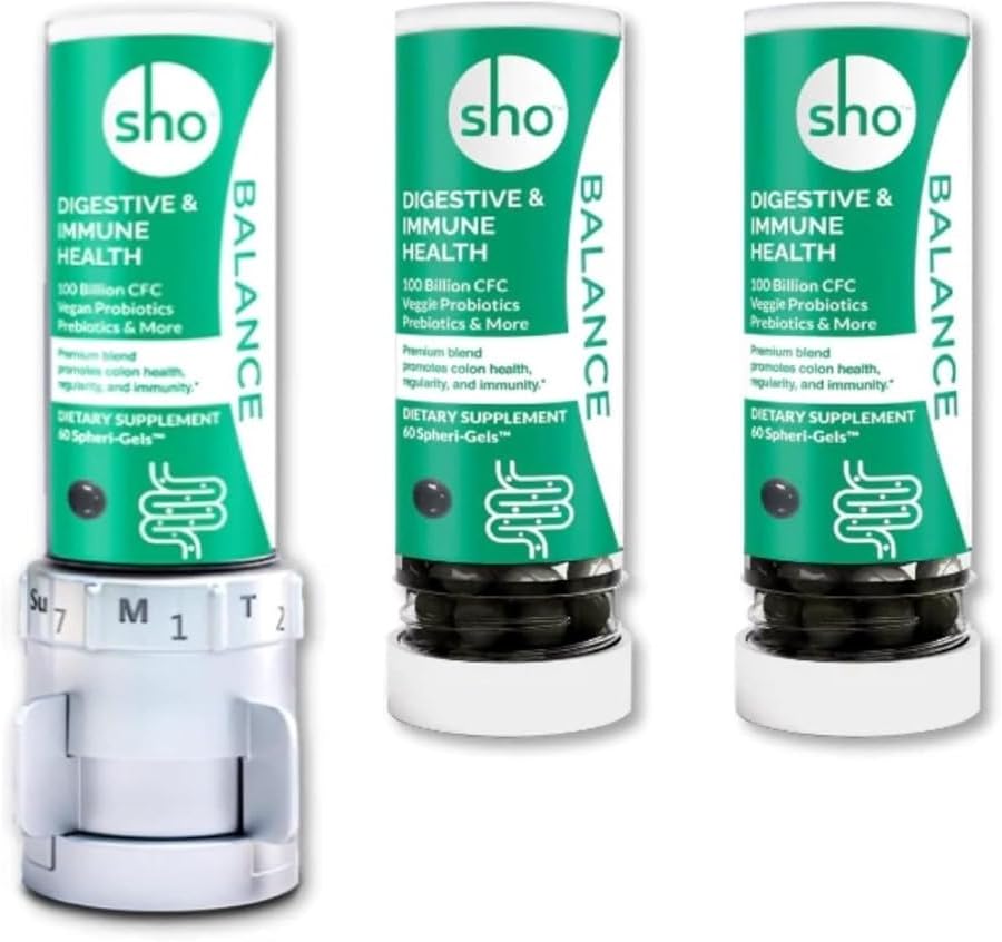 SHO バランス 100 億 CFU プレバイオティクス & IBS のプロバイオティクス, ブロッティング, 便秘, 消化の健康, 腸の健康 & 女性のための減量ビーガンサプリメント & 2 補充ボトルと男性