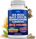 NEW AGE Sea Moss Black Seed Oil Ashwagandha Turmeric Bladderwrack Burdock - with Manuka, Honey Dandelion, ACV Black Pepper Gluten Free