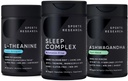 Sports Research Sleep Complex Melatonin-Free Vegan Capsules, Double Strength L-Theanine Supplement for Focus, Relaxation & Alertness and Ashwagandha Softgels for Relaxation, Calm & Sleep Support