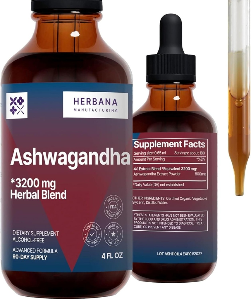 HERBANA MANUFACTURING Ashwagandhaの液体の低下のエキス-筋肉回復チンキ-withania Somniferaの低下-高い効力