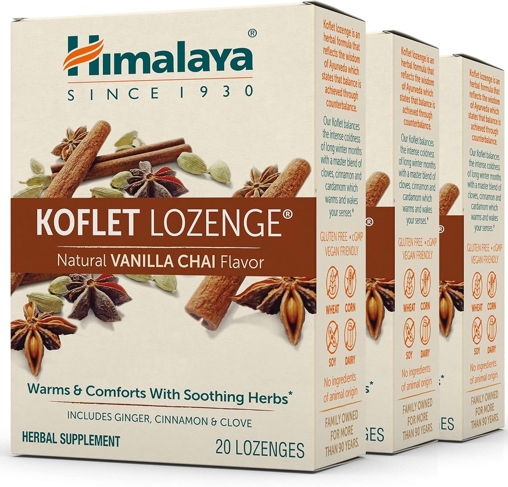 Himalaya Koflet Lozenges、バニラチャイ味、暖かい救助のための自然な草の咳の低下および慰め、130のmg、20 Lozengesの3パック