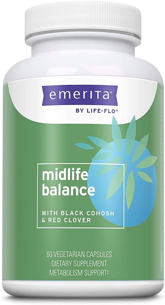 Emerita by Life-flo Midlife Balance, Menopause Supplements for Women, Healthy Balance Support with Black Cohosh and Red Clover, 60-Day Guarantee, Not Tested on Animals, 30 Servings, 60 VegCaps