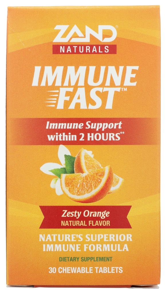 Zand Immune Fast Zesty Orange Chews | 免疫応答と細胞活動 w/EpiCor*、Echinacea、30錠、10 Serv.