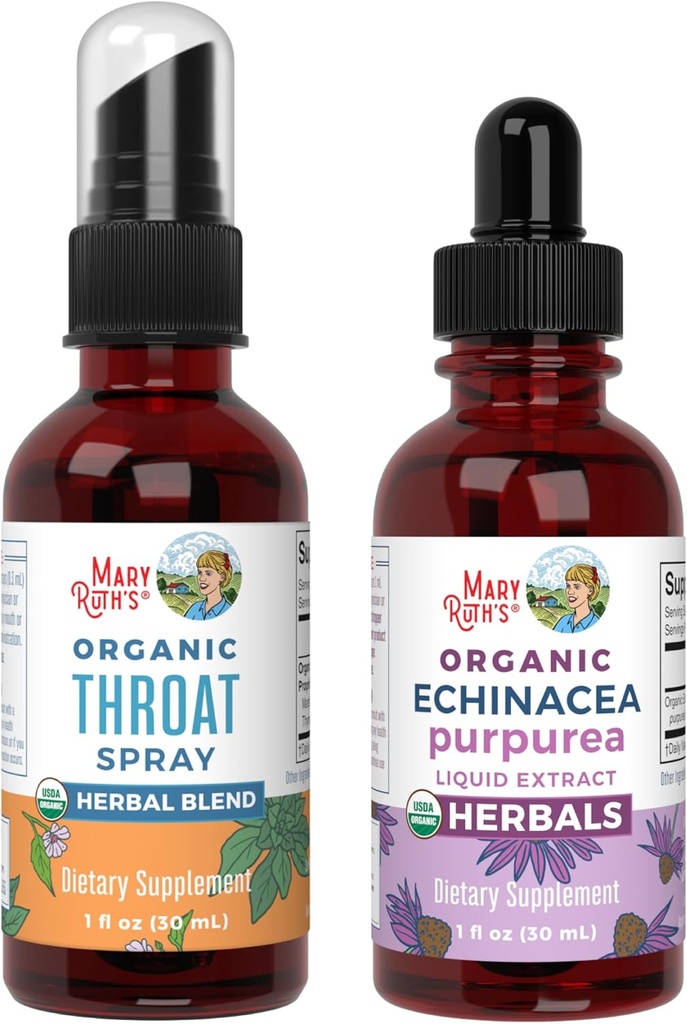 MaryRuth Organics Throat Spray (Unflavored) & Echinacea Purpurea Drops | USDA Organic クリーンラベルプロジェクト Verified® | Throat救済、免疫&健康のためのビタミン | ビーガン、非GMO
