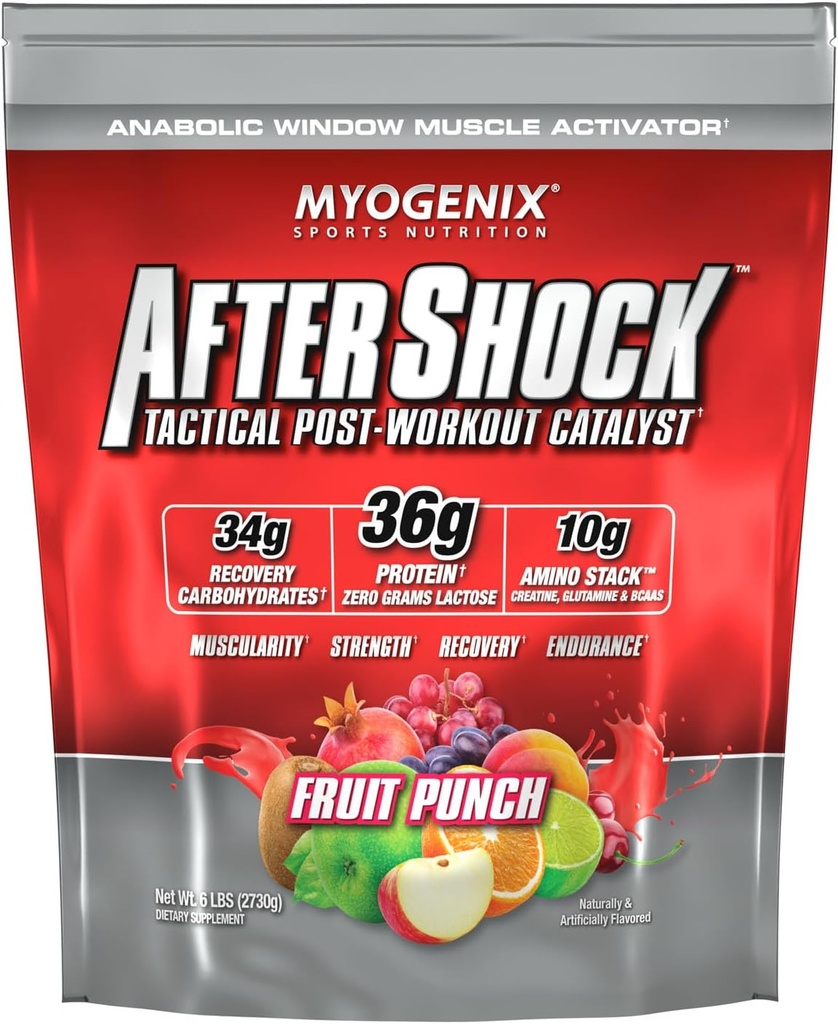 Myogenix Aftershockのポストワークアウト - 筋肉成長のWheyタンパク質パウダー - 筋肉の成長と回復をスピードアップ - 関節の健康をサポートし、グリコゲンを補充 - フルーツパンチ、6ポンド