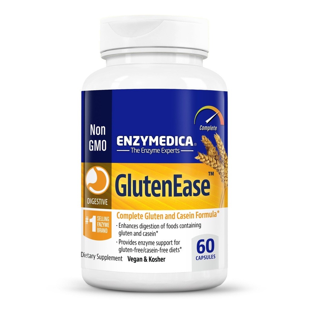 Enzymedica GlutenEase、女性と男性のための高度な消化酵素、Bloating救助と消化の健康のための高速作用式、Gluten&caseinを破壊するのに役立ちます、60カプセル
