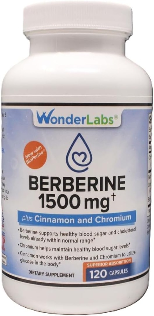 ワンダーラボラトリーズ サーペリアー 吸収 Berberine HCL 1,500mg + シナモン, クロム, グルコースのためのバイオパーインメンテナンス, ハート & 免疫システム 健康グルテンフリー & GMO無料 - 120 カプセル