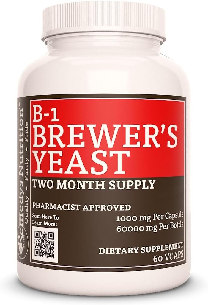 Remedy's Nutrition Vitamin B-1 with Brewers Yeast|1,000mg、60ビーガンカプセル栄養補助食品  2ヶ月の供給