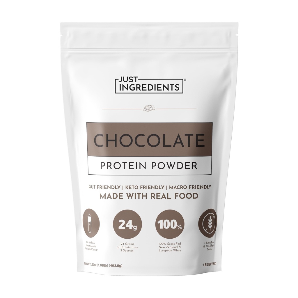 JUST INGREDIENTSプロテインパウダー | 15 サービング | 24gプロテイン | チョコレートフレーバー 100% グラスフェッド、非Denatured Whey | オーガニック食品原料の5つの異なるソース