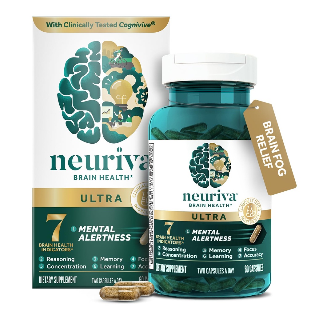 NEURIVA Ultra Decaffeinated臨床的にメンタル警戒、記憶、焦点及び集中、Cognivive、Neurofactor、Phosphatidylserine、ビタミンB6 B12、60のカプセルのためのNeotropic脳の補足をテストしました