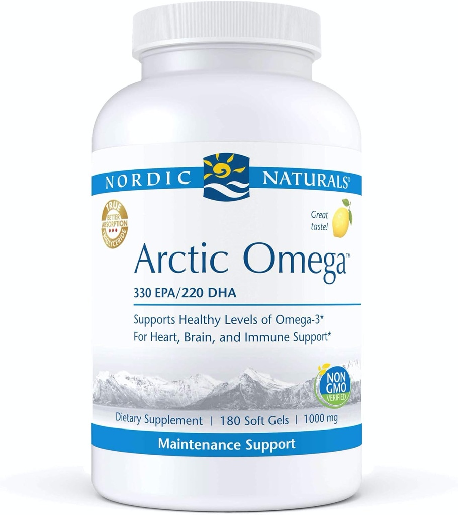 ノルディックナチュラルズプロアークティックオメガフィッシュオイル、330mg EPA、220mg DHA、ヘルシーオメガ3レベルを維持するのに役立ちますハート、脳、免疫サポート*、180ソフトジェル