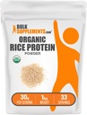 BulkSupplements.com Organic Rice Protein Powder - Vegan Plant Protein, Unflavored - Vegan & Gluten Free, 30g per Serving, 1kg (2.2 lbs) (Pack of 1)