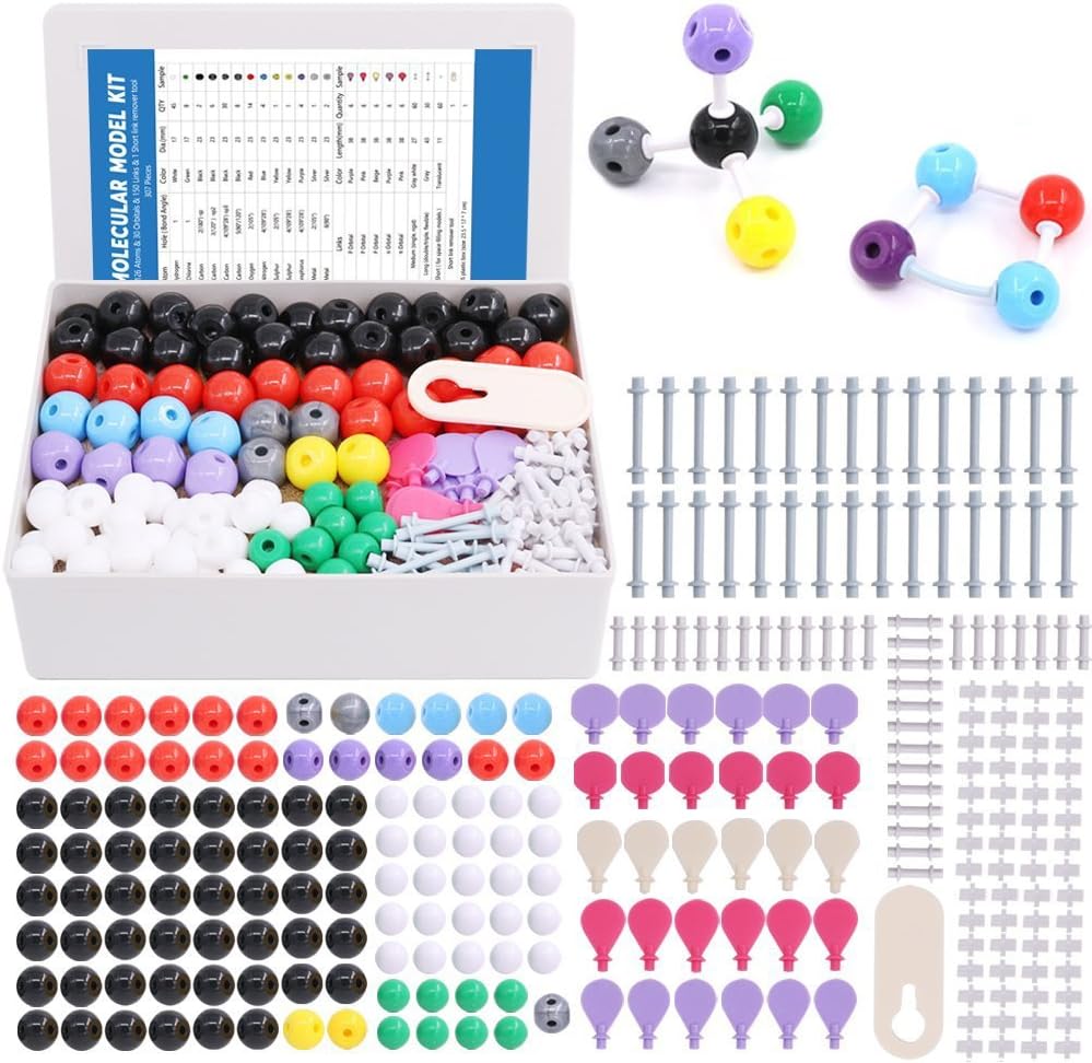Swpeet 307 Pcs 有機化学用分子モデルキット - 化学分子モデル学生と教師セット - 126 Atoms & 30 Orbitals & 150 リンク & 1 ショートリンク除去ツール
