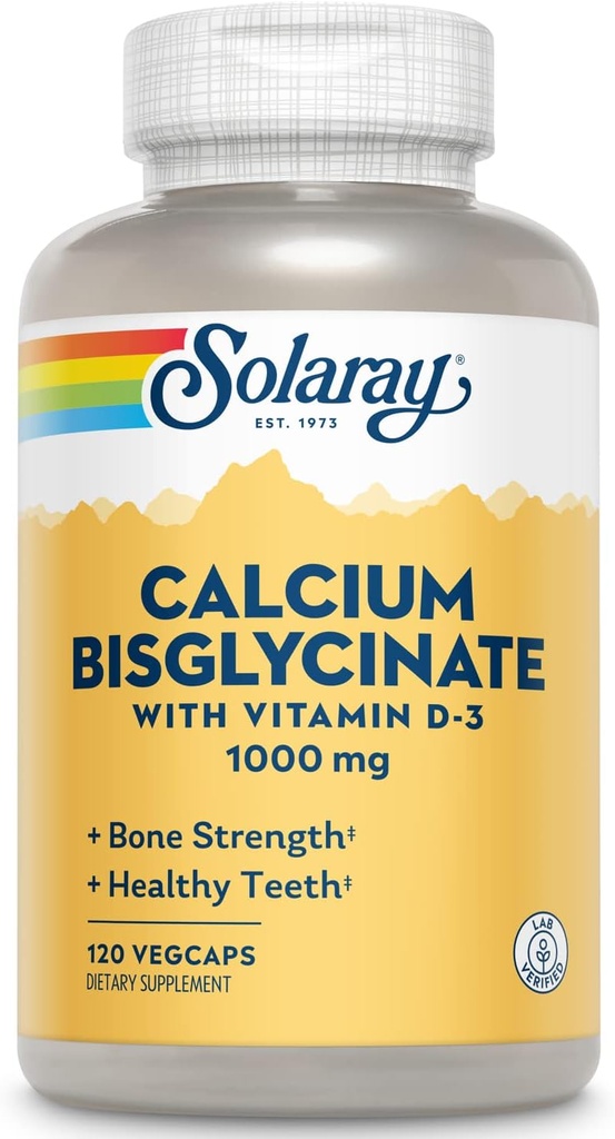 Solaray Calcium BisglycinateはビタミンD-3、骨の強さおよび健康な歯サポートのためのCalciumの補足、高められた吸収および消化すること容易30のサービング、120のVegeCapsと1000mgをおおいます