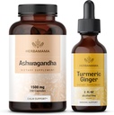 HERBAMAMA Ashwagandha and Turmeric Ginger Kit - Bundle of 1500 mg Ashwagandha Root Capsules & Turmeric Ginger Tincture 2 fl oz - Vegan, Non-GMO, Sugar & Alcohol-Free - 2 Pack