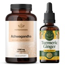 HERBAMAMA Ashwagandhaとターメリックジンジャーキット - 1500 mg Ashwagandha Rootカプセル&ターメリックジンジャーTincture 2 fl oz - ビーガン、非GMO、砂糖&アルコールフリー - 2 パック