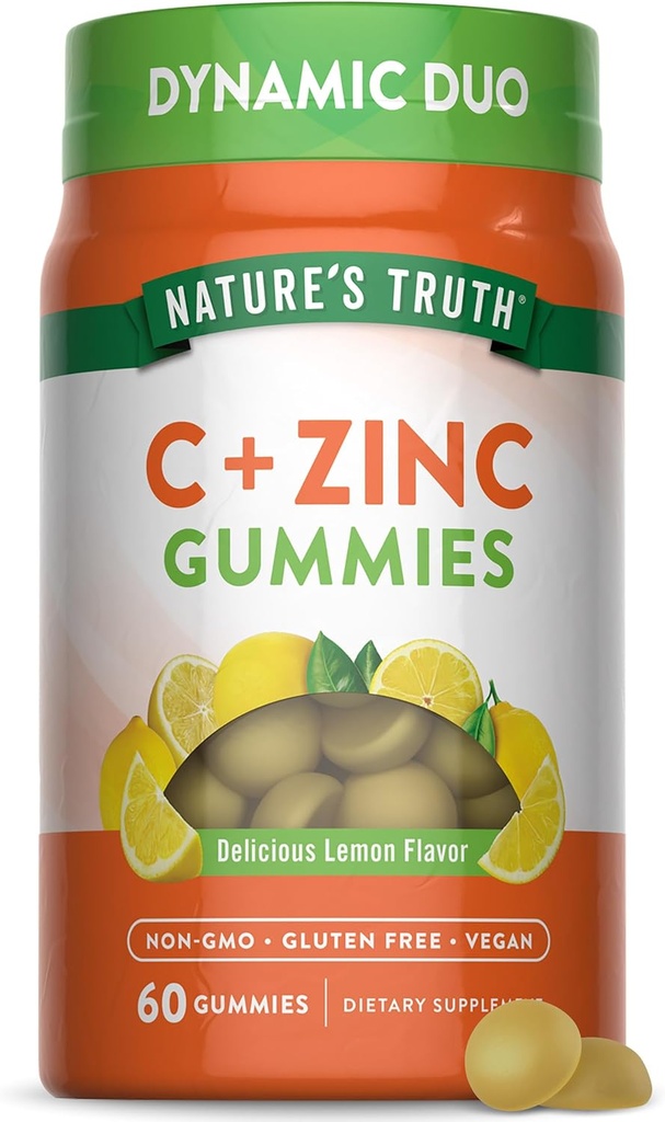 Nature's Truth Vitamin C Gummies with Zinc for Adults | 60 count | Immune Support | Vegan, Non GMO & Gluten Free Supplement