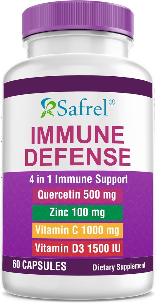 Safrelの強い免疫サポート、Quercetin 500のmg、亜鉛Picolinate100のmg、VivataatiC 1000のmg、ビタミンD3 1000 IU、60のカプセル、1か月の供給 米国製 ビーガン