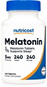 Nutricost Melatonin 5mg、240錠 - サービングあたり5mg、非GMO、グルテンフリー