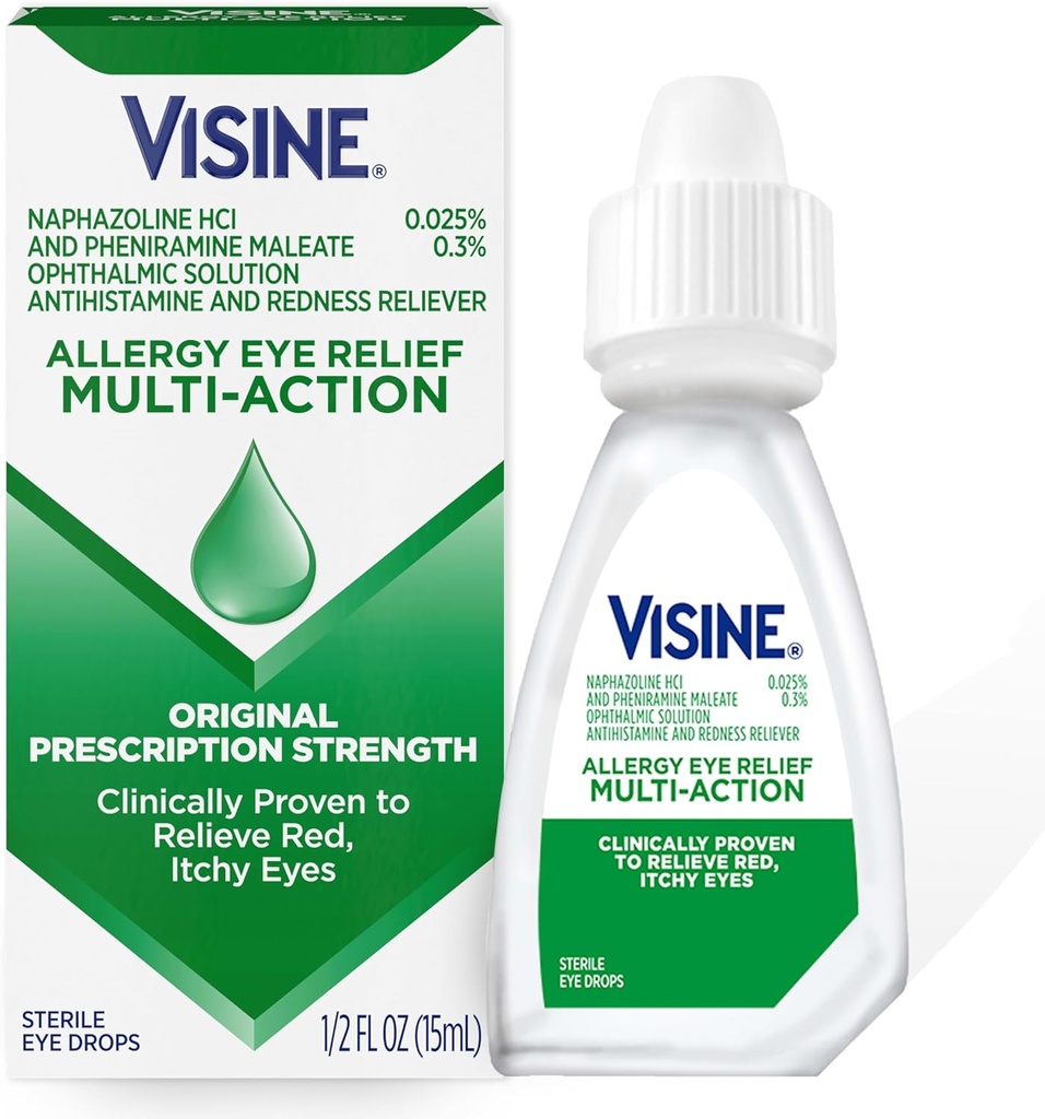 Visineのアレルギーの目の救助の多行為の抗ヒスタミン及び赤みのRelieverの目の低下のPheniramineのMaleate及びNaphazoline HClの赤のためのアレルギーの目の低下の処置、Itchyの目、0.5のfl。oz