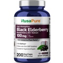 NusaPureブラックエルダーベリー50:1エキス、100mgはベジーカプセルあたり5,000mg相当、200カウント(非GMO、バイオパーリン)サバカスサプリメント