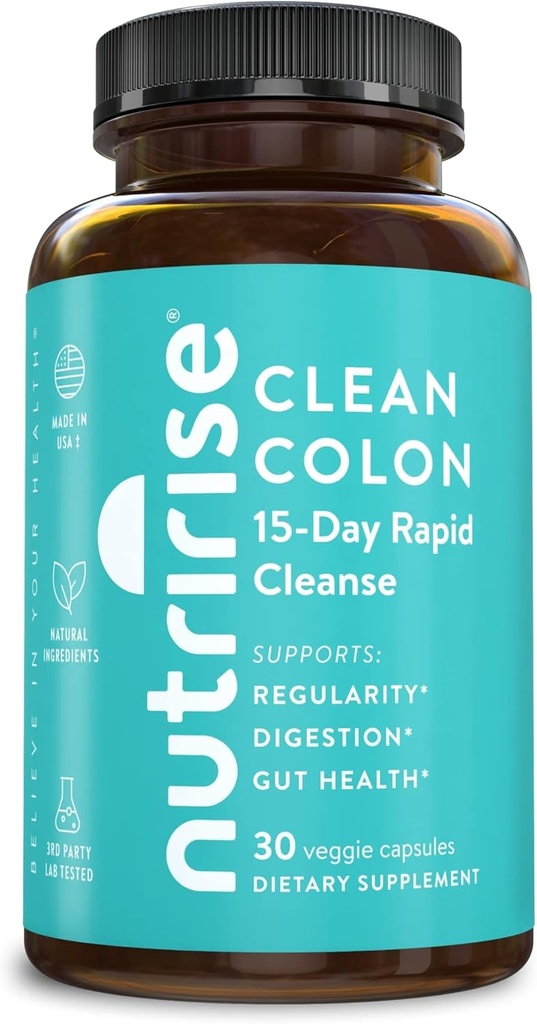 NutriRise 15 Day Quick Colon Cleanse for Gut Health - Digestive Support with Probiotics & Fiber for Constipation, Regularity & Bloating, Sugar & Gluten Free