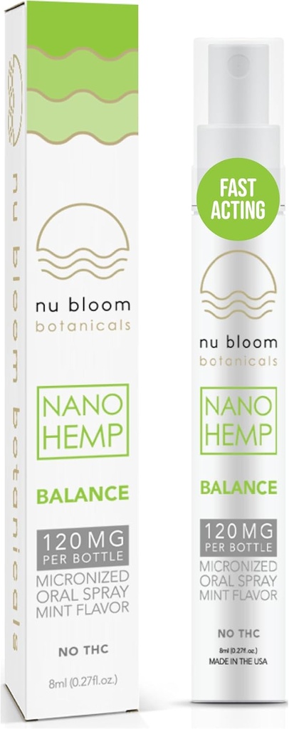 Nu Bloom Stress Relief Spray - Hemp Oral Spray with Nano Hemp, Vitamin E and Essential Oils - Fast-Acting Immune System Support - 120mg, 8mL, Made in USA