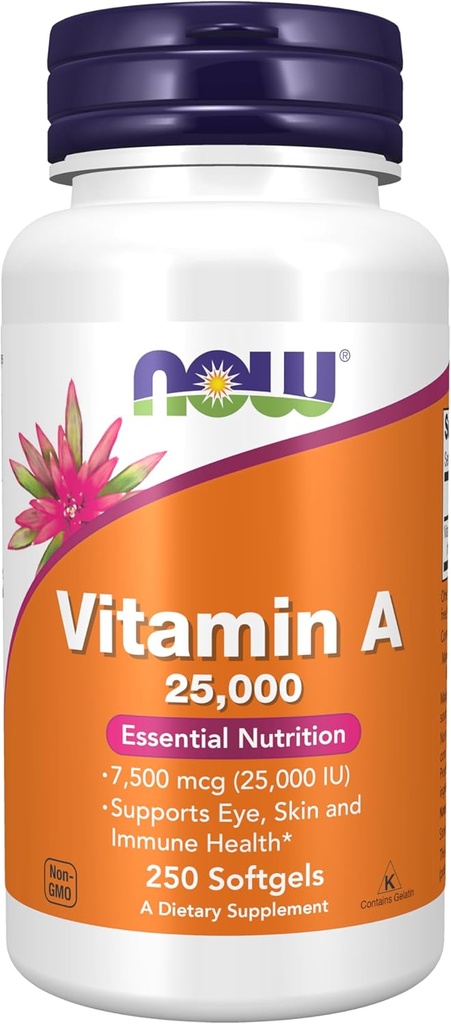 NOW Foods Supplements, Vitamin A (Fish Liver Oil) 25,000 IU, Essential Nutrition, 250 Softgels