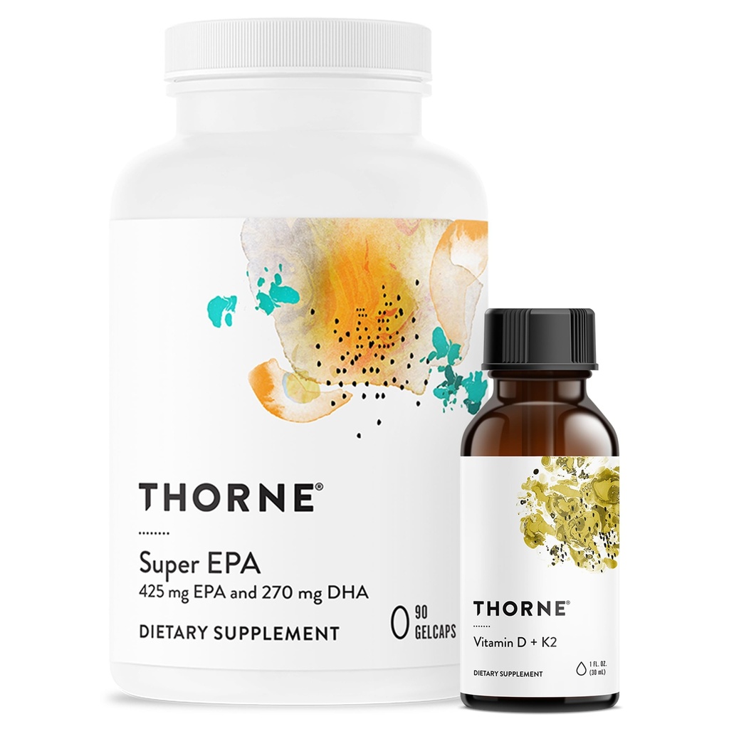 THORNE - スーパーEPA(90ゲルキャップ)&ビタミンD + K2(1オズ)バンドル - 骨の健康、筋肉構造と関節の健康をサポート - グルテン、酪農場&大豆フリー