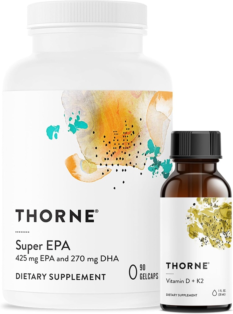 THORNE - スーパーEPA(90ゲルキャップ)&ビタミンD + K2(1オズ)バンドル - 骨の健康、筋肉構造と関節の健康をサポート - グルテン、酪農場&大豆フリー