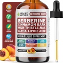 Berberine Supplement, Milk Thistle, Ceylon Cinnamon, Alpha Lipoic Acid, NAC Supplement Liquid Drops - Vegan, 4X Absorption than Capsules - Berberine for Liver Support & Holistic Wellness (Peach, 60mL)