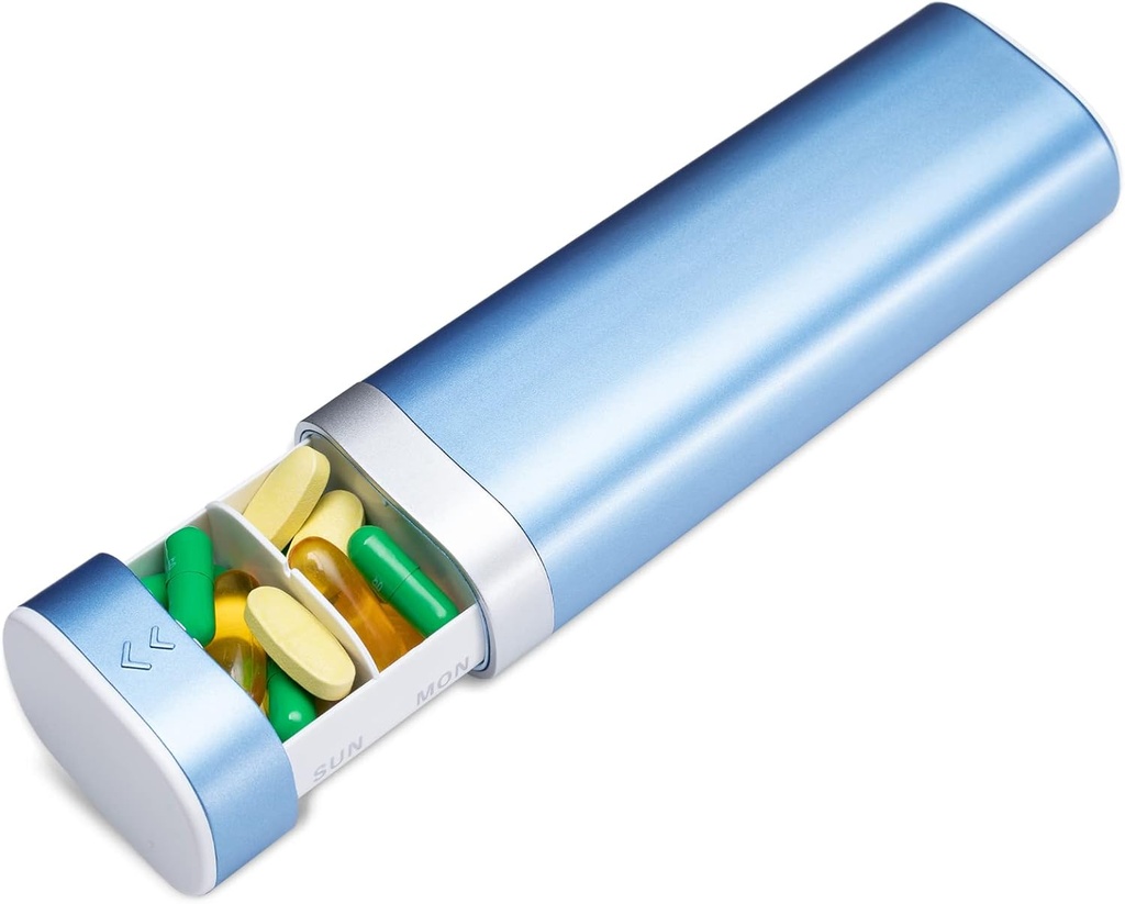 Betifeトラベルピルオーガナイザーウィークリー7日、コンパクトデイリーピルボックス、ポータブル医薬品ケース、ビタミンサプリメントのためのかわいいピルホルダー、ドローワーシェイプピルオーガナイザー(ブルー)