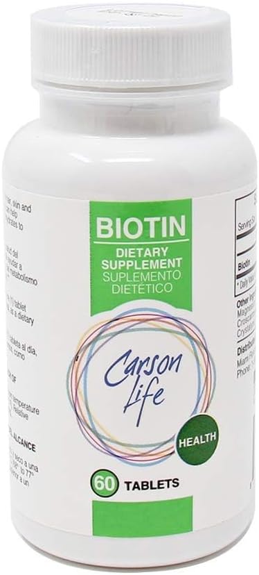 Carson Life Biotin Supplement - 60 Tablets - for Men and Women - Vitamin Supplement That Promotes Hair Growth - Advanced Formula Helps Boost Energy and Cell Growth - Made in The USA
