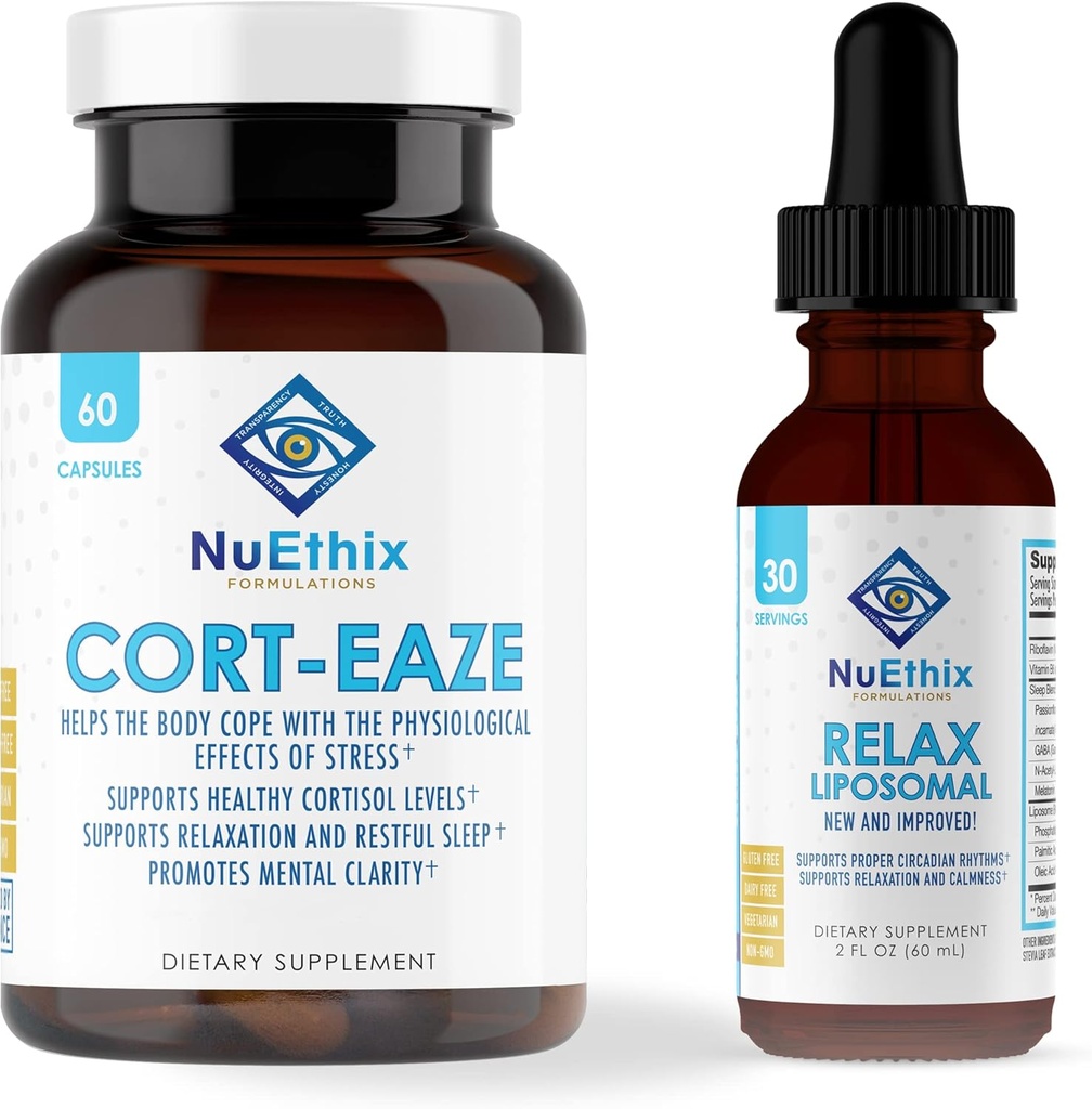 NuEthixの公式リラクゼーションの補足の束:Cort-Eaze Cortisol-Controlの補足、60のカプセル、30のサービングはLiposomal、液体Ounces、2の30のサービングを緩和します