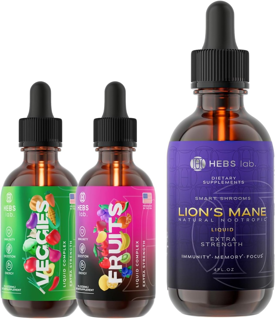 Bundle - Multivitamin Fruits and Vegetables Supplements & Lions Mane Extract - Energy Supplements & Immune Defense